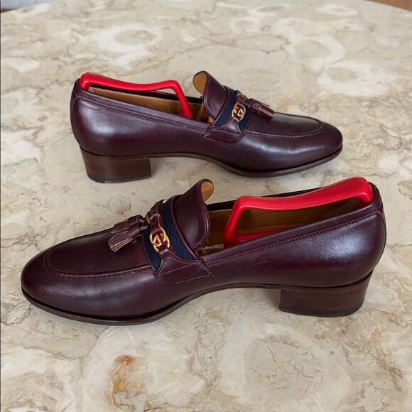 Authentic Gucci Paride Interlocking G Tasselled Leather Loafers Bordeaux - Picture 7 of 16